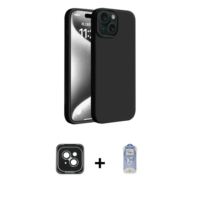 MARSİLYAN™- iPhone 15 Kılıf Kozmos Yansıma Özel Seri - Siyah Joko Magic 5D Cam + PVD Metal Kamera Lens - YL