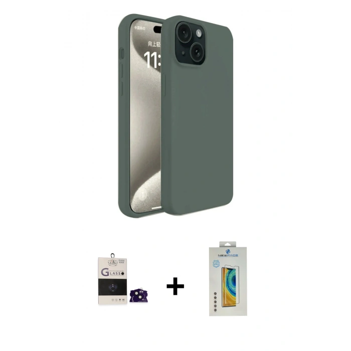 MARSİLYAN™- iPhone 15 Kılıf Kozmos Yansıma Özel Seri - Siyah Polymer Nano Ekran Koruyucu + Bilvis Titan Kamera Lens - SH
