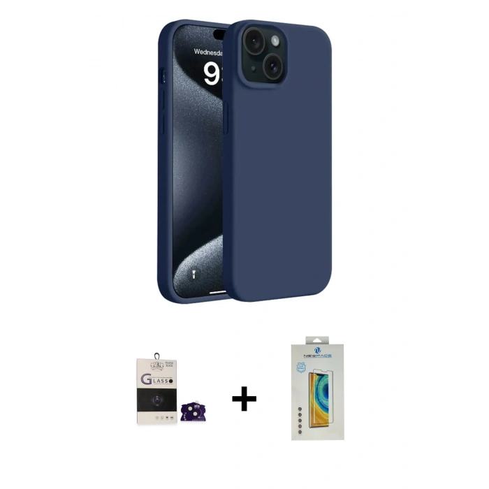 MARSİLYAN™- iPhone 15 Kılıf Kozmos Yansıma Özel Seri - Siyah Polymer Nano Ekran Koruyucu + Bilvis Titan Kamera Lens - SH