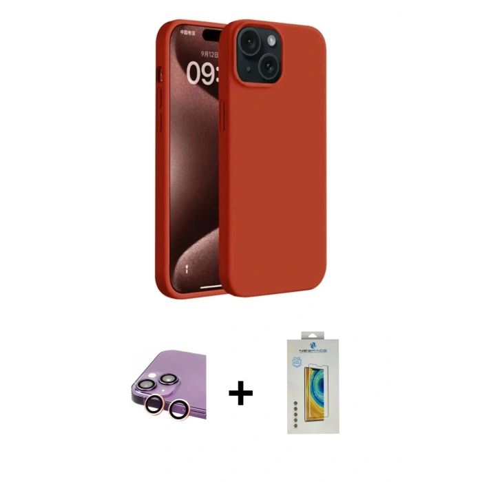 MARSİLYAN™- iPhone 15 Kılıf Kozmos Yansıma Özel Seri - Siyah Polymer Nano Ekran Koruyucu + Raze Metal Kamera Lens - PE