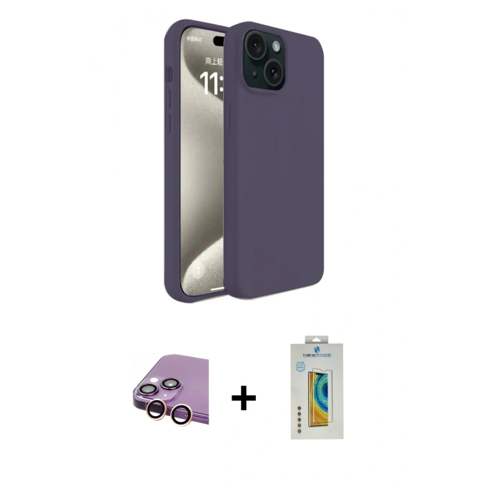 MARSİLYAN™- iPhone 15 Kılıf Kozmos Yansıma Özel Seri - Siyah Polymer Nano Ekran Koruyucu + Raze Metal Kamera Lens - PE