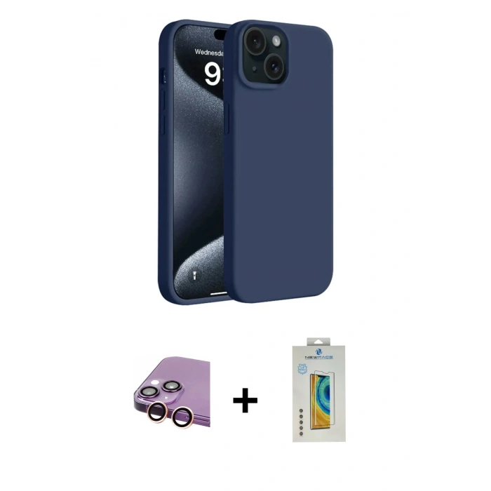 MARSİLYAN™- iPhone 15 Kılıf Kozmos Yansıma Özel Seri - Siyah Polymer Nano Ekran Koruyucu + Raze Metal Kamera Lens - PE