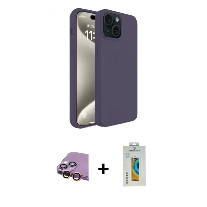 MARSİLYAN™- iPhone 15 Kılıf Kozmos Yansıma Özel Seri - Siyah Polymer Nano Ekran Koruyucu + Raze Metal Kamera Lens - SI