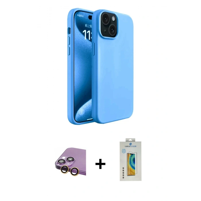 MARSİLYAN™- iPhone 15 Kılıf Kozmos Yansıma Özel Seri - Siyah Polymer Nano Ekran Koruyucu + Raze Metal Kamera Lens - SI