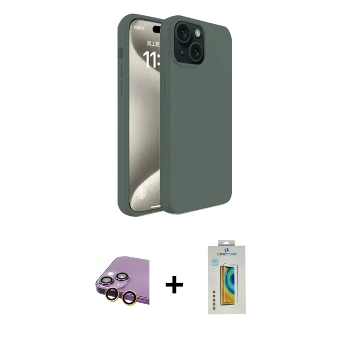 MARSİLYAN™- iPhone 15 Kılıf Kozmos Yansıma Özel Seri - Siyah Polymer Nano Ekran Koruyucu + Raze Metal Kamera Lens - SI