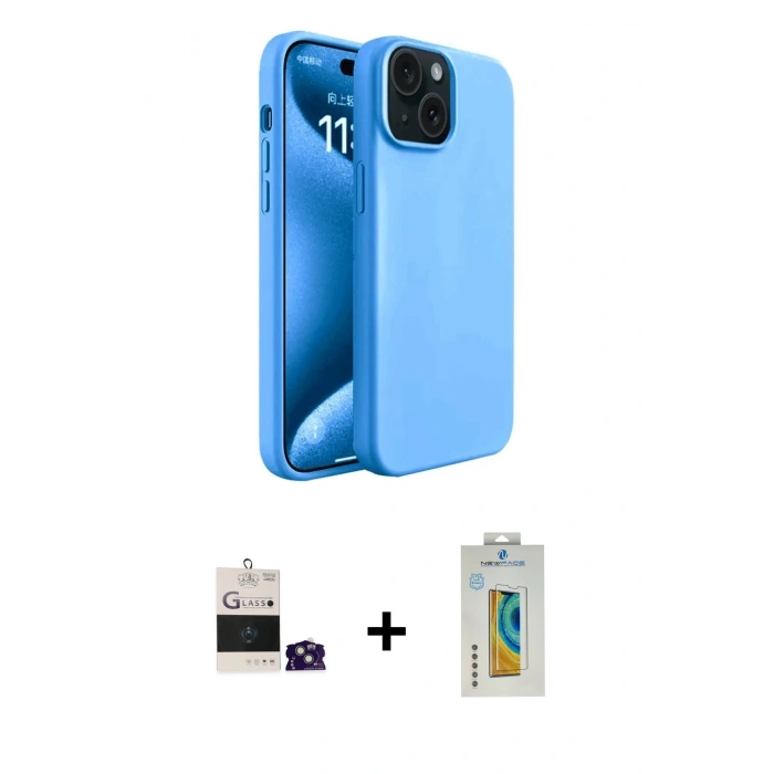 MARSİLYAN™- iPhone 15 Kılıf Kozmos Yansıma Özel Seri - Siyah Polymer Nano Ekran Koruyucu + Yeşil Bilvis Titan Kamera Lens