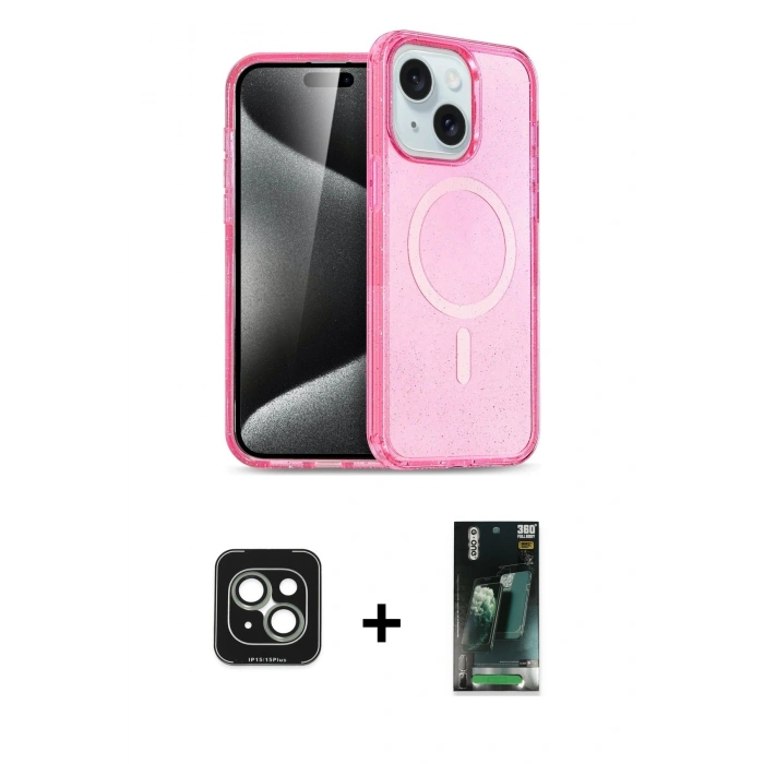 MARSİLYAN™- iPhone 15 Kılıf Nova Asil Prime - Şeffaf 360 Full Body Arka Koruyucu + PVD Metal Kamera Lens - YL