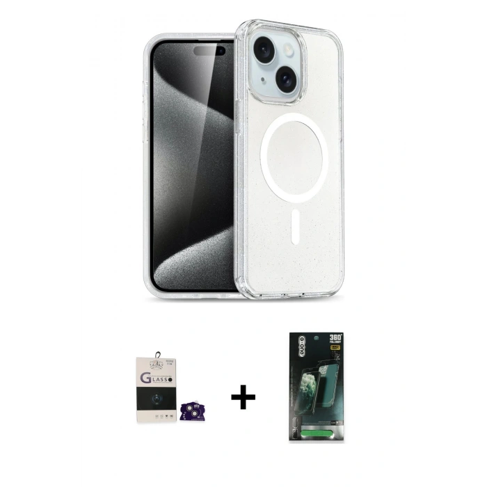 MARSİLYAN™- iPhone 15 Kılıf Nova Asil Prime - Siyah 360 Mat Full Body Arka Koruyucu + Bilvis Titan Kamera Lens - PE
