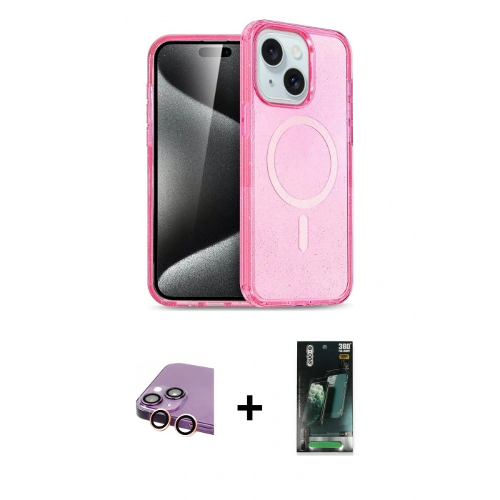 MARSİLYAN™- iPhone 15 Kılıf Nova Asil Prime - Siyah 360 Mat Full Body Arka Koruyucu + Raze Metal Kamera Lens - PE