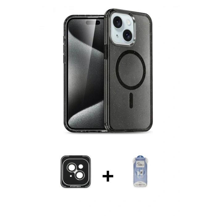 MARSİLYAN™- iPhone 15 Kılıf Nova Asil Prime - Siyah Joko Magic 5D Cam + PVD Metal Kamera Lens - YL