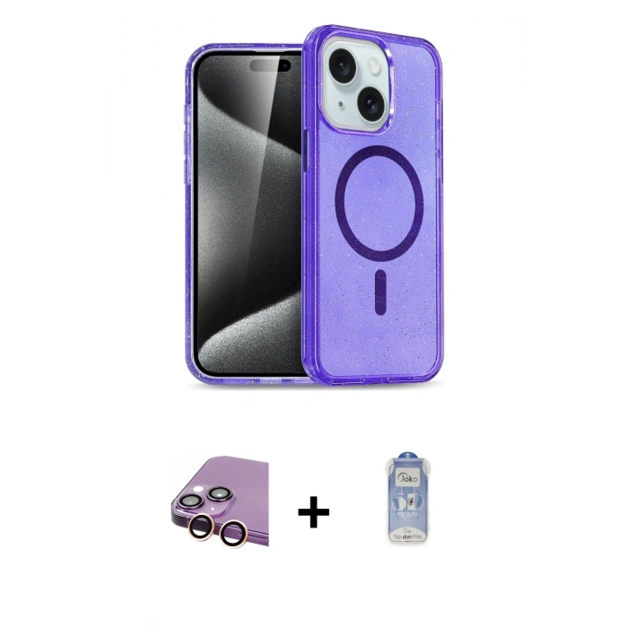 MARSİLYAN™- iPhone 15 Kılıf Nova Asil Prime - Siyah Joko Magic 5D Cam + Raze Metal Kamera Lens - PE