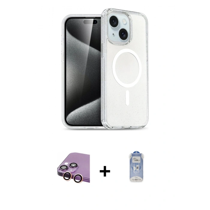 MARSİLYAN™- iPhone 15 Kılıf Nova Asil Prime - Siyah Joko Magic 5D Cam + Raze Metal Kamera Lens - PE