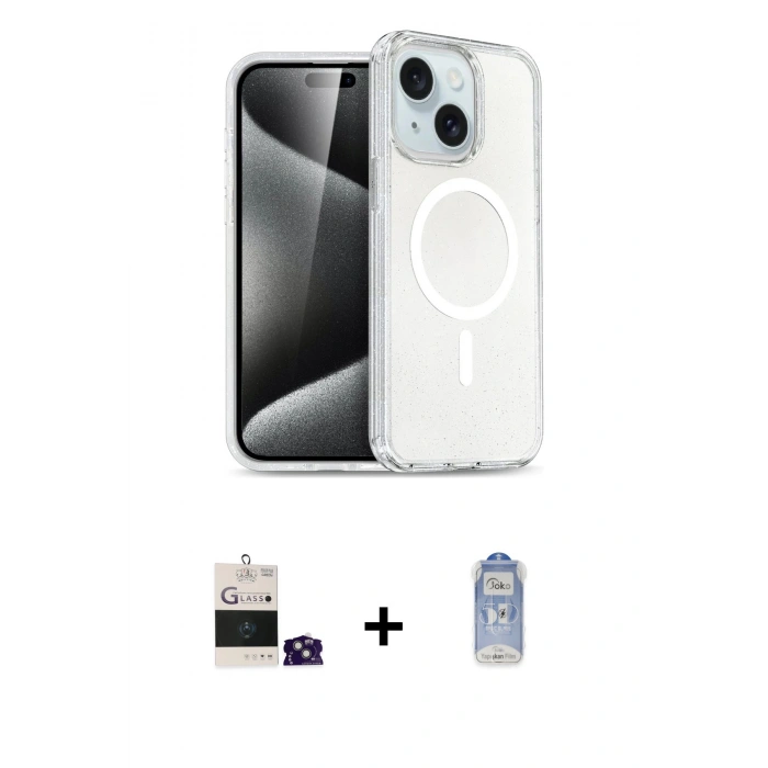 MARSİLYAN™- iPhone 15 Kılıf Nova Asil Prime - Siyah Joko Magic 5D Cam + Yeşil Bilvis Titan Kamera Lens