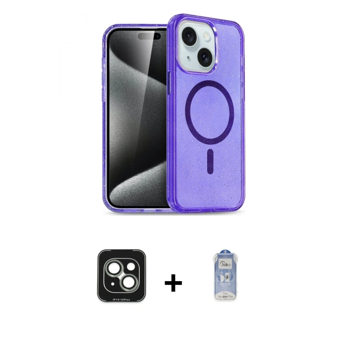 MARSİLYAN™- iPhone 15 Kılıf Nova Asil Prime - Siyah Joko Magic 5D Cam + PVD Metal Kamera Lens - YL