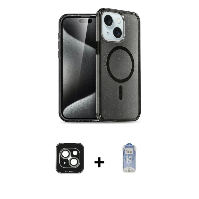 MARSİLYAN™- iPhone 15 Kılıf Nova Asil Prime - Siyah Joko Magic 5D Cam + PVD Metal Kamera Lens - YL