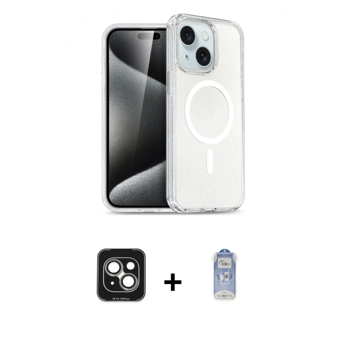 MARSİLYAN™- iPhone 15 Kılıf Nova Asil Prime - Siyah Joko Magic 5D Cam + PVD Metal Kamera Lens - YL