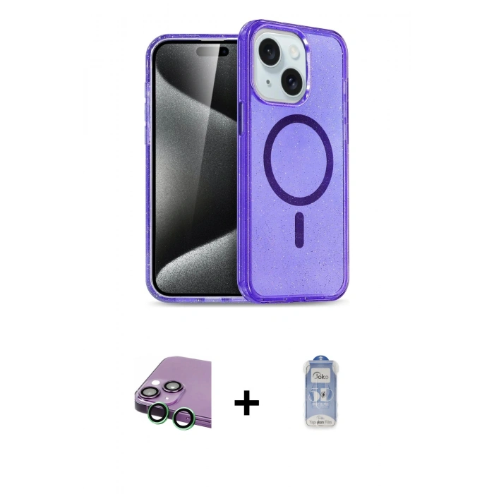 MARSİLYAN™- iPhone 15 Kılıf Nova Asil Prime - Siyah Joko Magic 5D Cam + Raze Metal Kamera Lens - YL