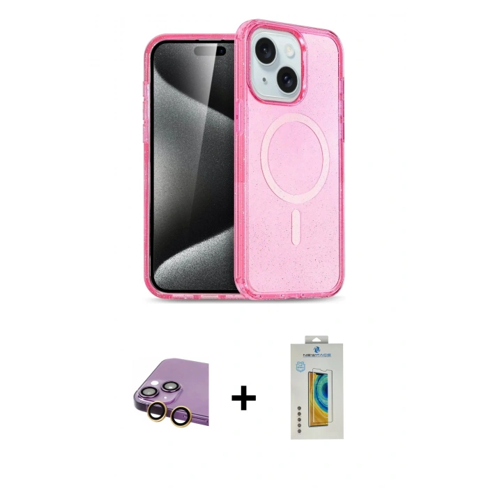 MARSİLYAN™- iPhone 15 Kılıf Nova Asil Prime - Siyah Polymer Nano Ekran Koruyucu + Raze Metal Kamera Lens - SI
