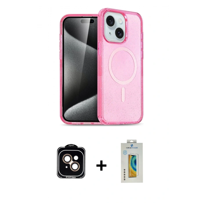 MARSİLYAN™- iPhone 15 Kılıf Nova Asil Prime - Siyah Polymer Nano Ekran Koruyucu + PVD Metal Kamera Lens - TU