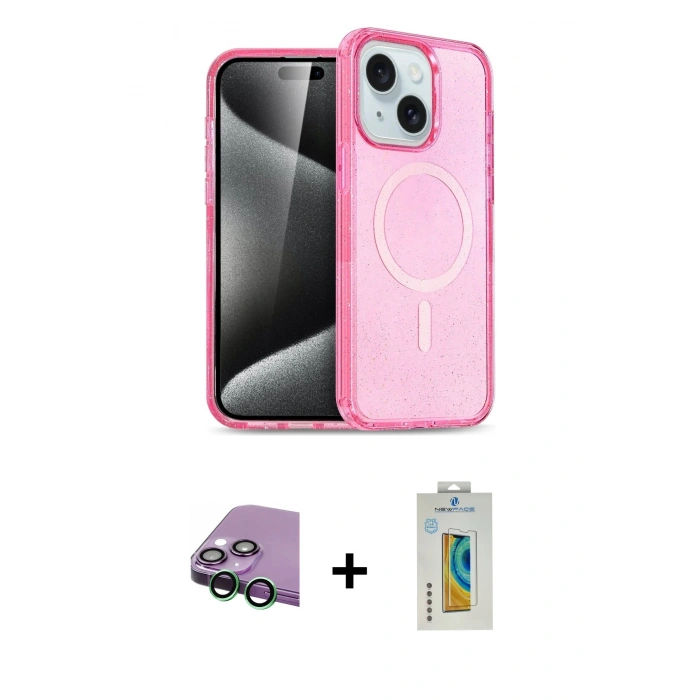 MARSİLYAN™- iPhone 15 Kılıf Nova Asil Prime - Siyah Polymer Nano Ekran Koruyucu + Raze Metal Kamera Lens - YL
