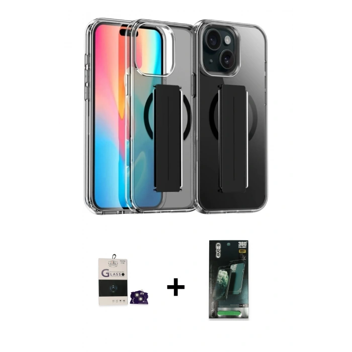 MARSİLYAN™- iPhone 15 Kılıf Nova Işık Koleksiyonu - Şeffaf 360 Full Body Arka Koruyucu + Bilvis Titan Kamera Lens - PE