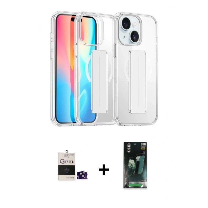 MARSİLYAN™- iPhone 15 Kılıf Nova Işık Koleksiyonu - Şeffaf 360 Full Body Arka Koruyucu + Bilvis Titan Kamera Lens - SH
