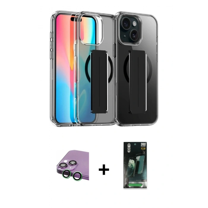 MARSİLYAN™- iPhone 15 Kılıf Nova Işık Koleksiyonu - Şeffaf 360 Full Body Arka Koruyucu + Raze Metal Kamera Lens - YL