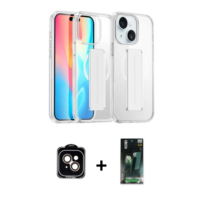 MARSİLYAN™- iPhone 15 Kılıf Nova Işık Koleksiyonu - Siyah 360 Mat Full Body Arka Koruyucu + PVD Metal Kamera Lens - TU