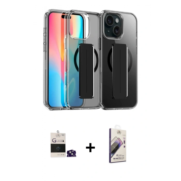 MARSİLYAN™- iPhone 15 Kılıf Nova Işık Koleksiyonu - Siyah Bilvis 3D Mat Cam Ekran Koruyucu + Bilvis Titan Kamera Lens - YL