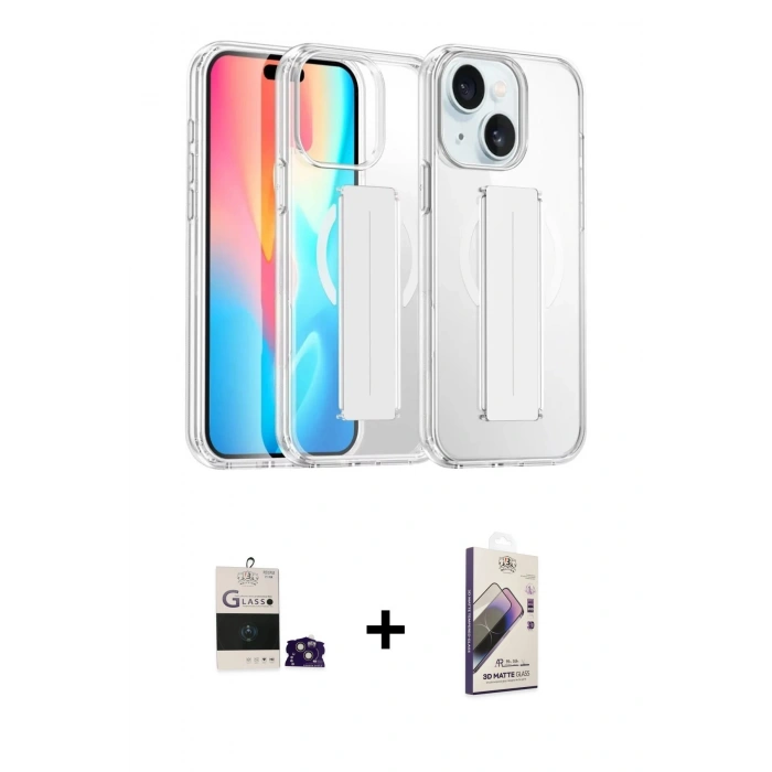 MARSİLYAN™- iPhone 15 Kılıf Nova Işık Koleksiyonu - Siyah Bilvis 3D Mat Cam Ekran Koruyucu + Pembe Bilvis Titan Kamera Lens
