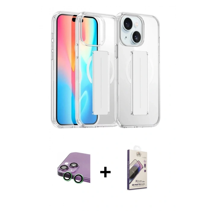 MARSİLYAN™- iPhone 15 Kılıf Nova Işık Koleksiyonu - Siyah Bilvis 3D Mat Cam Ekran Koruyucu + Raze Metal Kamera Lens - YL