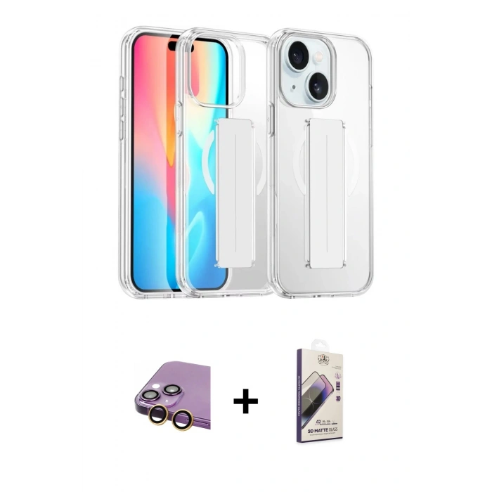 MARSİLYAN™- iPhone 15 Kılıf Nova Işık Koleksiyonu - Siyah Bilvis 3D Mat Cam Ekran Koruyucu + Raze Metal Kamera Lens - SI