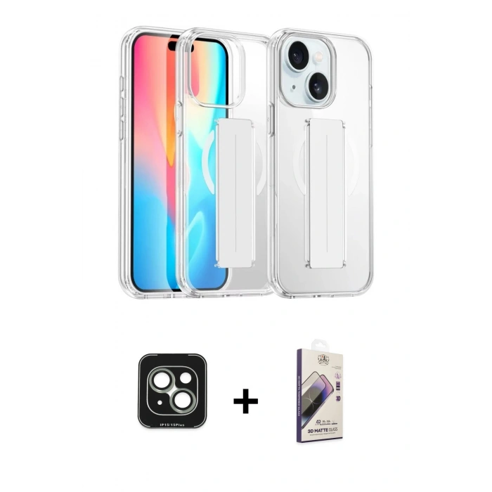 MARSİLYAN™- iPhone 15 Kılıf Nova Işık Koleksiyonu - Siyah Bilvis 3D Mat Cam Ekran Koruyucu + PVD Metal Kamera Lens - YL
