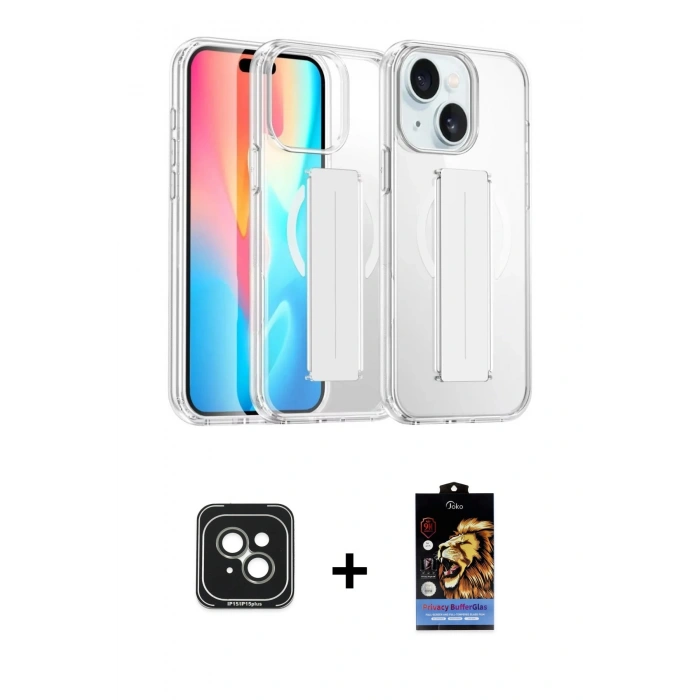 MARSİLYAN™- iPhone 15 Kılıf Nova Işık Koleksiyonu - Siyah Buffer Hayalet Cam Ekran Koruyucu + Yeşil PVD Metal Kamera Lens