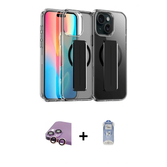 MARSİLYAN™- iPhone 15 Kılıf Nova Işık Koleksiyonu - Siyah Joko Magic 5D Cam + Raze Metal Kamera Lens - PE