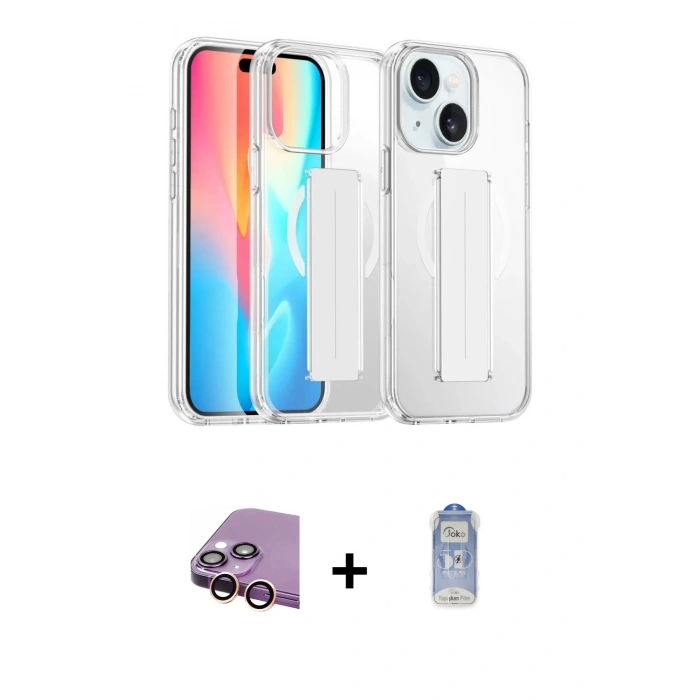 MARSİLYAN™- iPhone 15 Kılıf Nova Işık Koleksiyonu - Siyah Joko Magic 5D Cam + Raze Metal Kamera Lens - PE