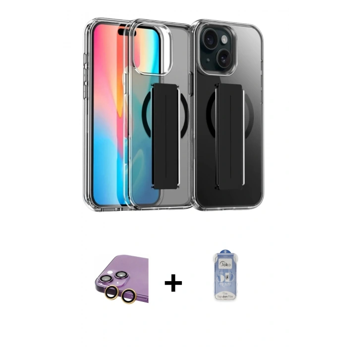 MARSİLYAN™- iPhone 15 Kılıf Nova Işık Koleksiyonu - Siyah Joko Magic 5D Cam + Raze Metal Kamera Lens - SI