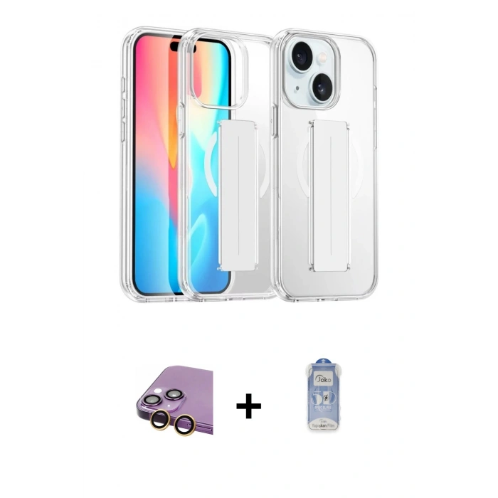 MARSİLYAN™- iPhone 15 Kılıf Nova Işık Koleksiyonu - Siyah Joko Magic 5D Cam + Raze Metal Kamera Lens - SI