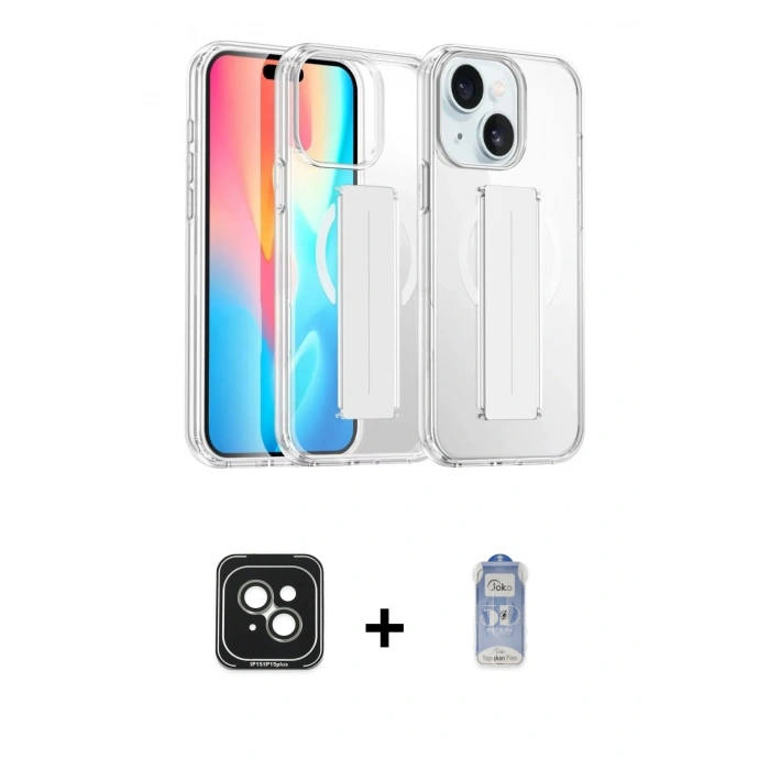 MARSİLYAN™- iPhone 15 Kılıf Nova Işık Koleksiyonu - Siyah Joko Magic 5D Cam + PVD Metal Kamera Lens - YL