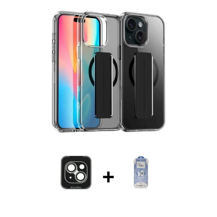 MARSİLYAN™- iPhone 15 Kılıf Nova Işık Koleksiyonu - Siyah Joko Magic 5D Cam + PVD Metal Kamera Lens - YL