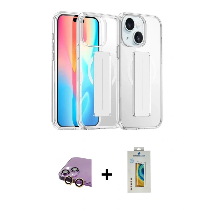 MARSİLYAN™- iPhone 15 Kılıf Nova Işık Koleksiyonu - Siyah Polymer Nano Ekran Koruyucu + Raze Metal Kamera Lens - SI