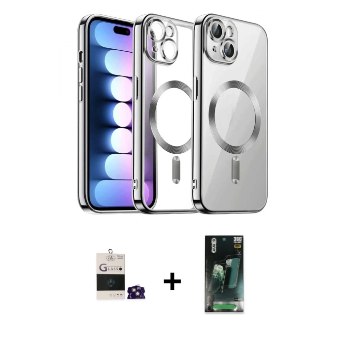 MARSİLYAN™- iPhone 15 Kılıf Nova Işık Özel Seri - Şeffaf 360 Full Body Arka Koruyucu + Bilvis Titan Kamera Lens - YL