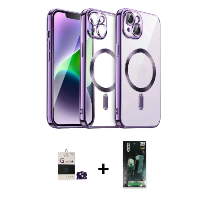 MARSİLYAN™- iPhone 15 Kılıf Nova Işık Özel Seri - Şeffaf 360 Full Body Arka Koruyucu + Bilvis Titan Kamera Lens - YL