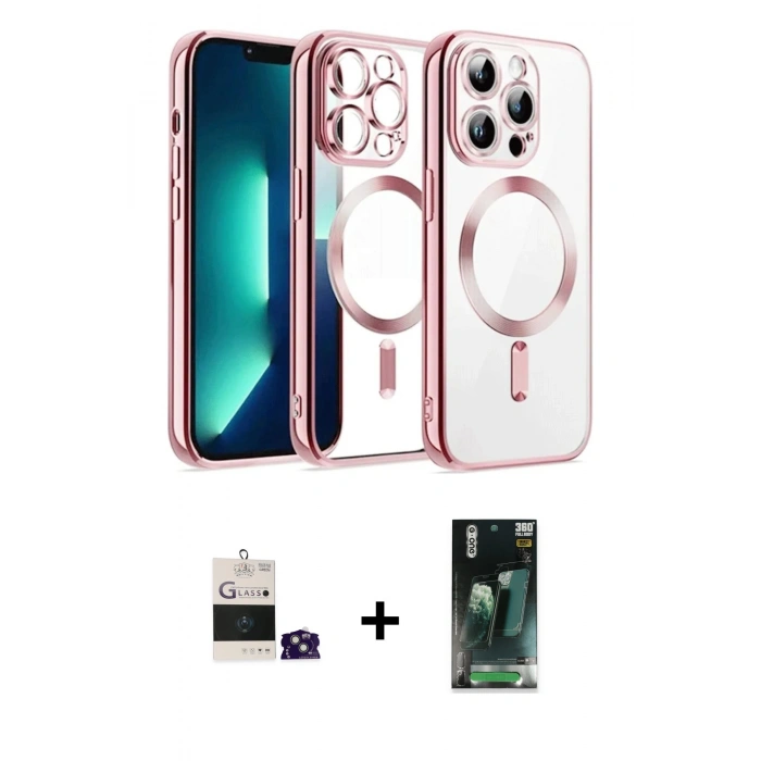 MARSİLYAN™- iPhone 15 Kılıf Nova Işık Özel Seri - Şeffaf 360 Full Body Arka Koruyucu + Bilvis Titan Kamera Lens - YL