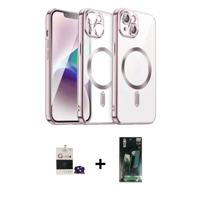 MARSİLYAN™- iPhone 15 Kılıf Nova Işık Özel Seri - Şeffaf 360 Full Body Arka Koruyucu + Bilvis Titan Kamera Lens - PE