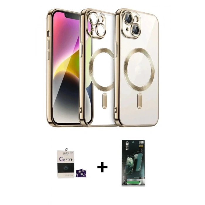 MARSİLYAN™- iPhone 15 Kılıf Nova Işık Özel Seri - Şeffaf 360 Full Body Arka Koruyucu + Bilvis Titan Kamera Lens - PE