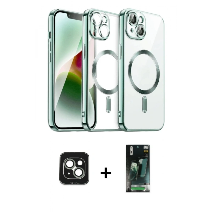 MARSİLYAN™- iPhone 15 Kılıf Nova Işık Özel Seri - Şeffaf 360 Full Body Arka Koruyucu + PVD Metal Kamera Lens - YL