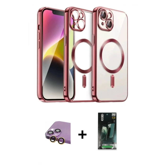 MARSİLYAN™- iPhone 15 Kılıf Nova Işık Özel Seri - Şeffaf 360 Full Body Arka Koruyucu + Raze Metal Kamera Lens - SI