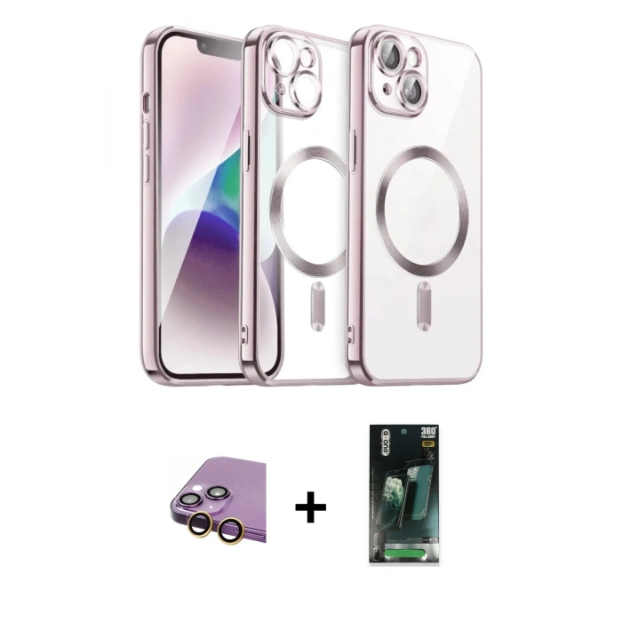 MARSİLYAN™- iPhone 15 Kılıf Nova Işık Özel Seri - Şeffaf 360 Full Body Arka Koruyucu + Raze Metal Kamera Lens - SI