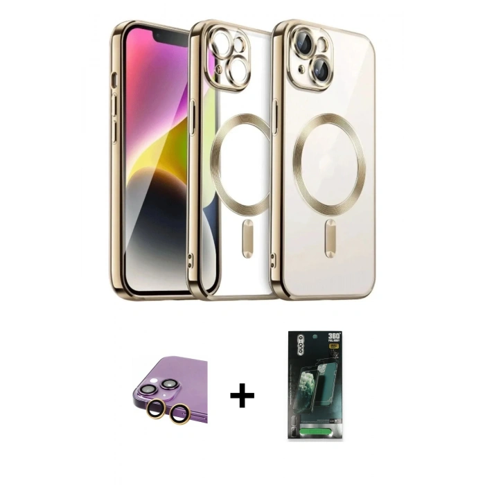 MARSİLYAN™- iPhone 15 Kılıf Nova Işık Özel Seri - Şeffaf 360 Full Body Arka Koruyucu + Raze Metal Kamera Lens - SI